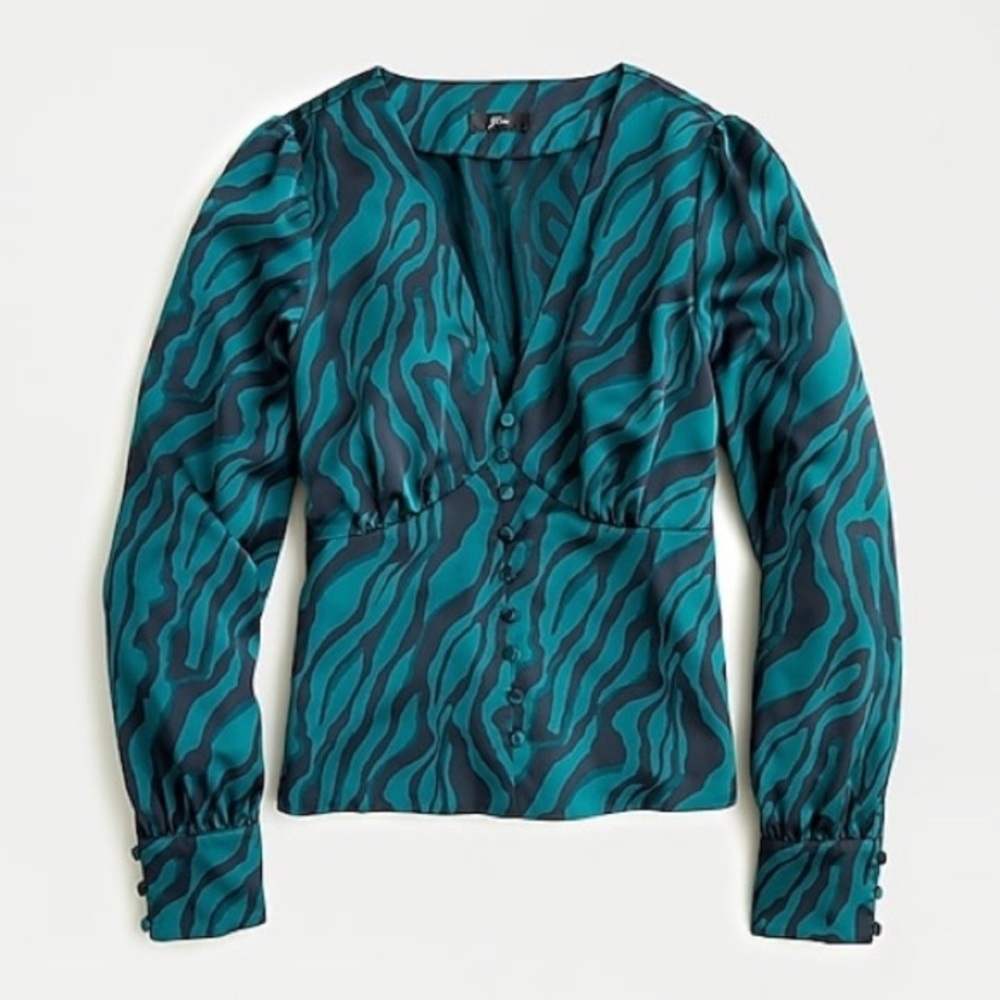 JCrew green zebra print blouse